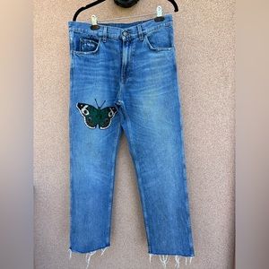 Gucci Butterfly Embroidered Cropped Jeans